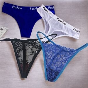 Set of Fashion Lace and Solid Thongs